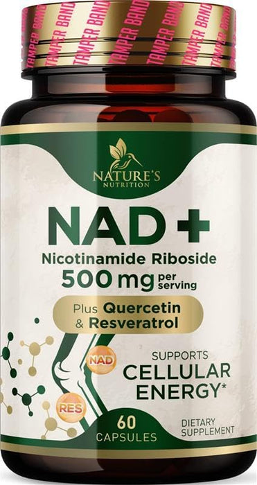 NAD+ Supplement with Resveratrol - 500mg Per Serving Nicotinamide Riboside - Extra Strength NMN Supplement Alternative - Advanced Cellular & Energy Support, Healthy Aging & Antioxidant - 60 Capsules