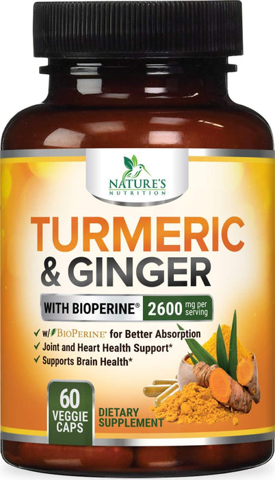 Turmeric Curcumin + Ginger & Black Pepper 2600 mg - 60 Capsules