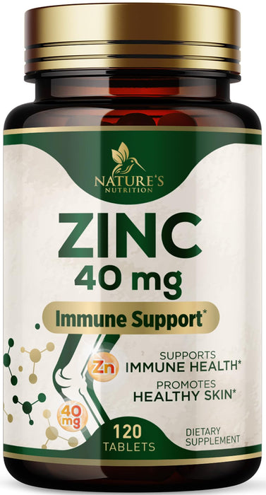 Zinc 40mg Supplements for Women and Men, Supplement for Immune Health Support, Skin Health Support, & Antioxidant Supplement for Adults with Zinc Gluconate 40 mg, High Potency, Non-GMO