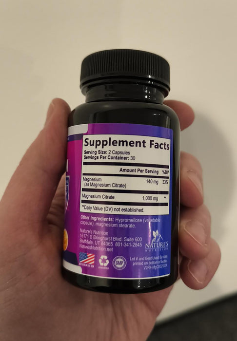 Magnesium Citrate Supplement 1000 mg for Best Absorption, Supports Bone, Heart Health, Nerves, Muscles, Metabolism & Calm, Nature's Pure Magnesio Vitamin Pills, Bottled in USA - 60 Capsules