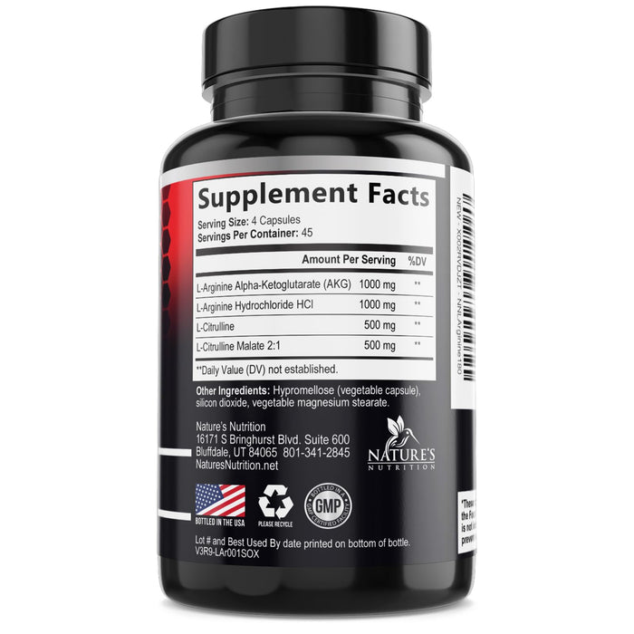 Nitric Oxide Booster Extra Strength 3000mg - L Arginine 3X Strength Nitric Oxide Supplements for Men and Women, Citrulline, Supports Muscle, Heart Health & Energy Supplement, Non-GMO - 180 Capsules