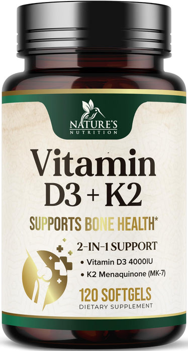 Vitamin D3 K2 5000 IU Plus with K2 (MK-7) 100 mcg - Vitamins D & K Complex Supplement for Bone, Teeth, Muscle, Calcium Absorption, Supports Immune & Heart Health, Non-GMO, Oil Formula - 120 Softgels