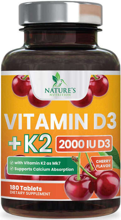 Vitamin D3 + K2 (MK-7) 2000 IU + 75 mcg - 180 Chewable Tablets