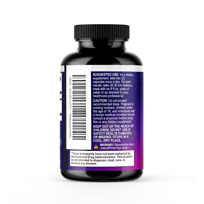 Berberine HCL 1200mg Supplement - Berberine HCI Capsules High Absorption Supplement for Heart Health & Immune Support, High Strength, Gluten-Free, Vegan, Non-GMO Pills - 60 Veggie Capsules
