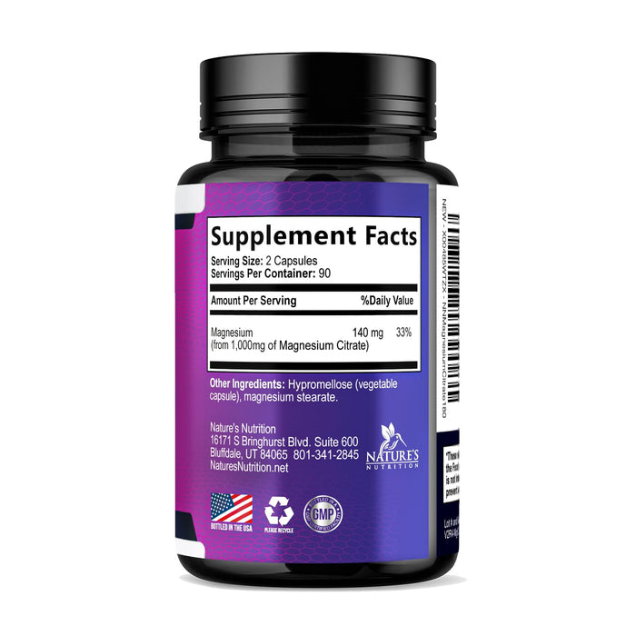 Magnesium Citrate 1000 mg - 180 Capsules