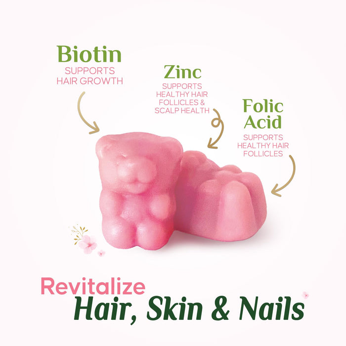 Hair Vitamins Gummies with Biotin 5000 mcg - Stronger, Radiant Hair, Skin & Nails Supplement - Vitamin E & C, Hair Growth Support Vitamin for Women & Men, Non-GMO & Gluten Free - 60 Gummies