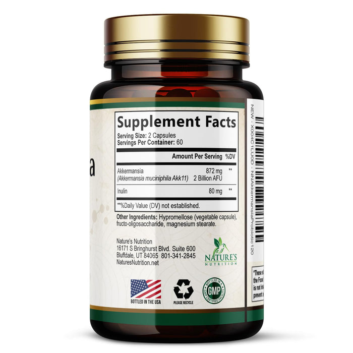 Akkermansia Probiotic Supplement for Women & Men, Akkermansia Muciniphila GLP 1 Probiotics with Prebiotic, 2 Billion AFU, Natural Digestive, Gut Health, & GLP 1 Production Support, 120 Capsules