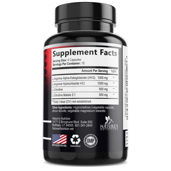 Nitric Oxide Booster Extra Strength 3000mg - L Arginine 3X Strength Nitric Oxide Supplements for Men and Women, Citrulline, Supports Muscle, Heart Health & Energy Supplement, Non-GMO - 60 Capsules