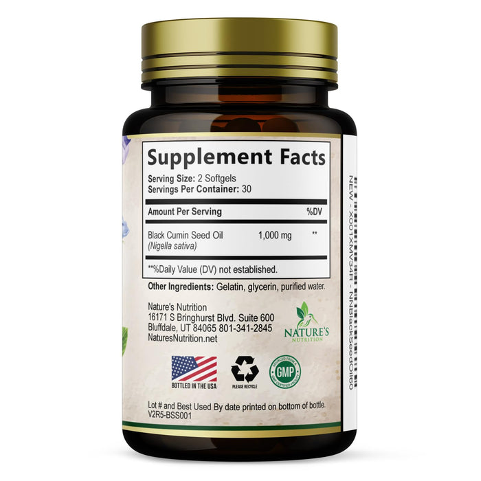 Black Seed Oil Softgels 1000mg - Premium Nigella Sativa Blackseed, Pure Natural Black Cumin Seed Oil & Antioxidant for Skin & Immune Support - Non GMO, Bottled in USA Supplement - 60 Softgels