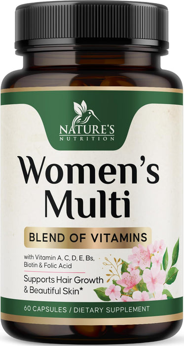 Multivitamin for Women with Vitamins A, C, D, E, B6, B12, Zinc, Calcium & Magnesium, Womens Daily Multi Vitamin Multimineral Supplement for Bone Health, Energy & Immune Support, Non-GMO - 60 Capsules