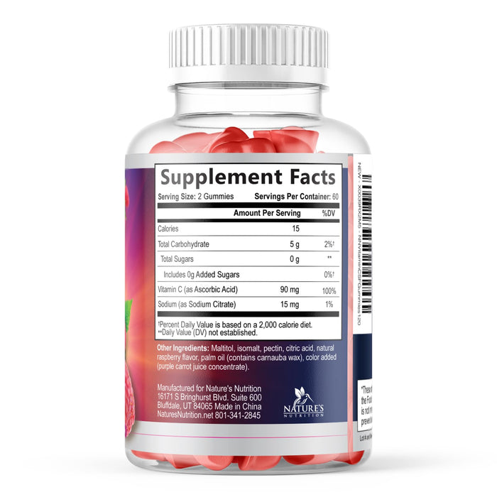 Zero Sugar Vitamin C Gummies - Immune Support & Antioxidant VitaminC Dietary Supplement - Vegan, Non-GMO, Dairy & Gluten Free C Vitamin Gummy - Raspberry Flavor for Kids & Adults - 120 Count Gummies