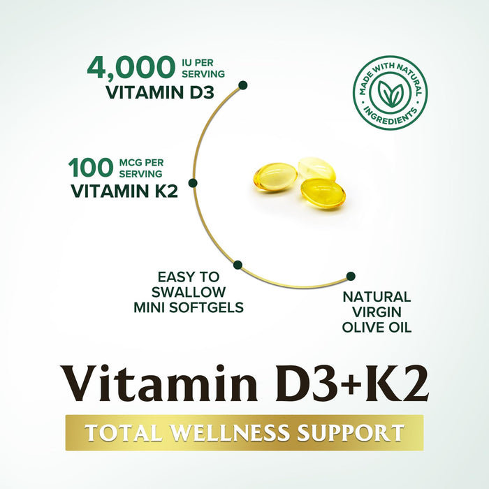 Vitamin D3 K2 5000 IU Plus with K2 (MK-7) 100 mcg - Vitamins D & K Complex Supplement for Bone, Teeth, Muscle, Calcium Absorption, Supports Immune & Heart Health, Non-GMO, Oil Formula - 120 Softgels