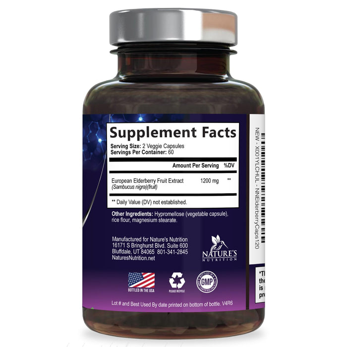 Elderberry Immune Support 1200mg Extract Capsules - Daily Immune Support for Adults with Concentrated Sambucus Black Elderberry Antioxidant - Gluten Free Vitamin, Non-GMO Supplement - 120 Capsules
