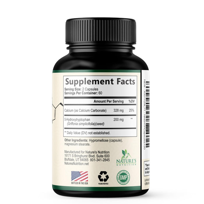 5 HTP 200mg Capsules Vegetarian Supplement - 5HTP Plus Calcium for Brain Support - Extra Strength Griffonia Simplicifolia 5-HTP Formula - 5 Hydroxytryptophan - Gluten Free & Non-GMO - 120 Capsules