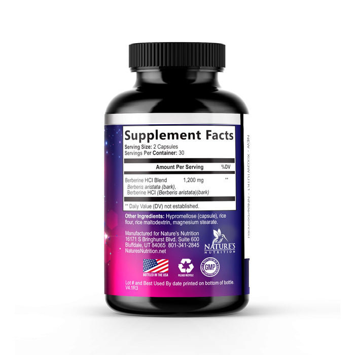 Berberine HCL 1200mg Supplement - Berberine HCI Capsules High Absorption Supplement for Heart Health & Immune Support, High Strength, Gluten-Free, Vegan, Non-GMO Pills - 60 Veggie Capsules