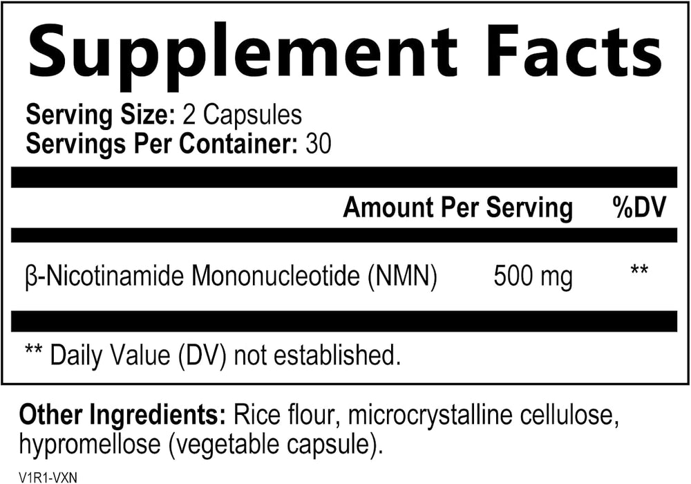 NMN Supplement - ?-Nicotinamide Mononucleotide (NMN) 500 mg Per Serving - Pure NMN Formula - NAD+ Precursor Supplement - Cellular Energy & NAD Support - Vegan Capsules - Bottled in USA - 60 Capsules