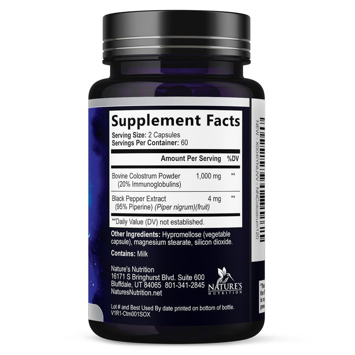 Colostrum For Women Supplement 1000mg 20% Immunoglobulins for Muscle, Skin & Hair Support - Gut Health Digestive & Immune Support - Bovine Colostrum Powder - Gluten Free & Unflavored - 120 Capsules