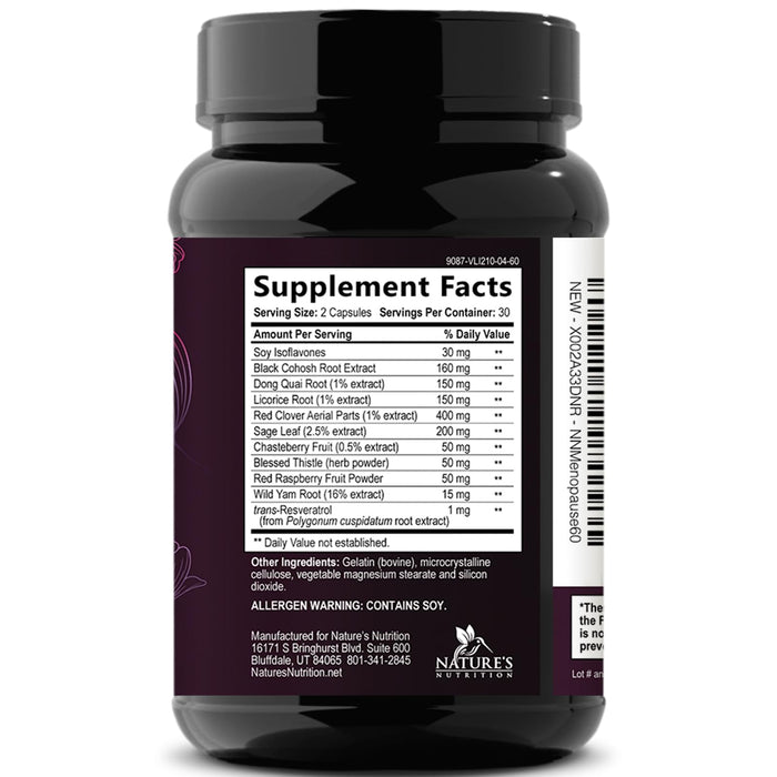 Menopause Supplements for Women with Black Cohosh - Hot Flash and Hormone Support for Women, Natural Menopause Relief Vitamins Support Mild Night Sweats & Balance, Non-GMO & Gluten Free - 60 Capsules