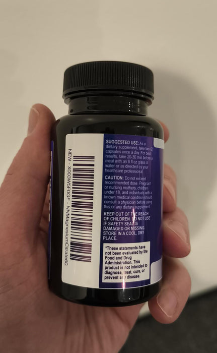 Magnesium Citrate Supplement 1000 mg for Best Absorption, Supports Bone, Heart Health, Nerves, Muscles, Metabolism & Calm, Nature's Pure Magnesio Vitamin Pills, Bottled in USA - 60 Capsules