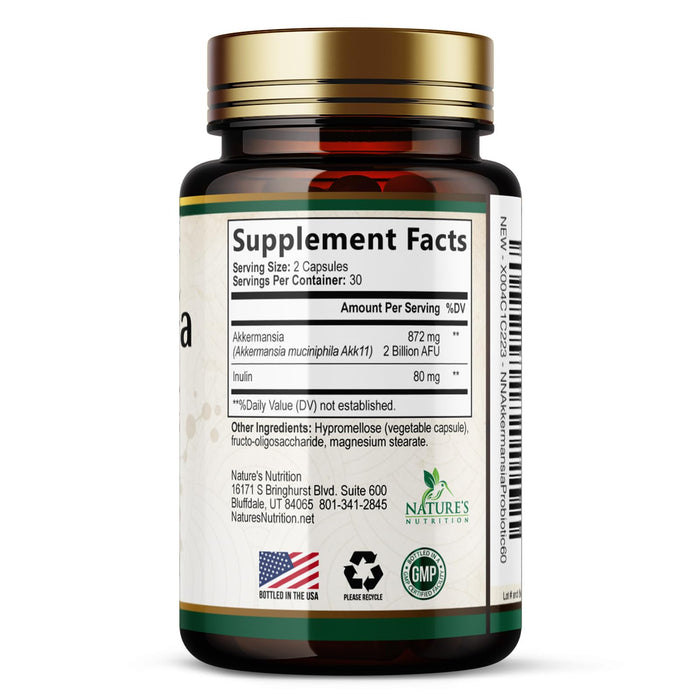 Akkermansia Probiotic Supplement for Women & Men, Akkermansia Muciniphila GLP 1 Probiotics with Prebiotic, 2 Billion AFU, Natural Digestive, Gut Health, & GLP 1 Production Support, 60 Capsules