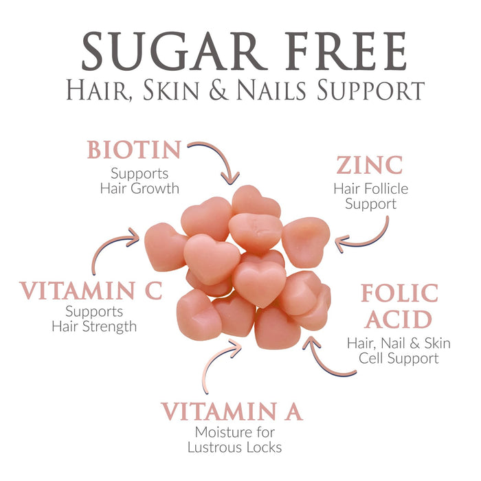 Sugar Free Hair Vitamins Gummies with Biotin 5000 mcg, Vitamin A, B12, C, D, E, Folic Acid, Supports Hair Growth Gummy, Vegetarian Friendly, Supports Strong Beautiful Hair and Nails - 60 Gummies