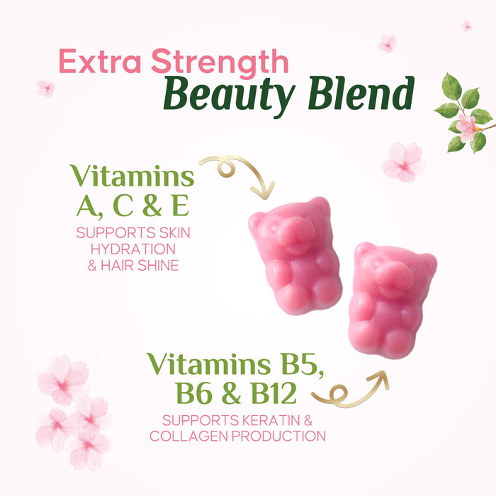 Hair Vitamins Gummies with Biotin 5000 mcg - Stronger, Radiant Hair, Skin & Nails Supplement - Vitamin E & C, Hair Growth Support Vitamin for Women & Men, Non-GMO & Gluten Free - 60 Gummies