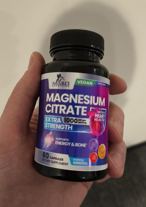 Magnesium Citrate Supplement 1000 mg for Best Absorption, Supports Bone, Heart Health, Nerves, Muscles, Metabolism & Calm, Nature's Pure Magnesio Vitamin Pills, Bottled in USA - 60 Capsules