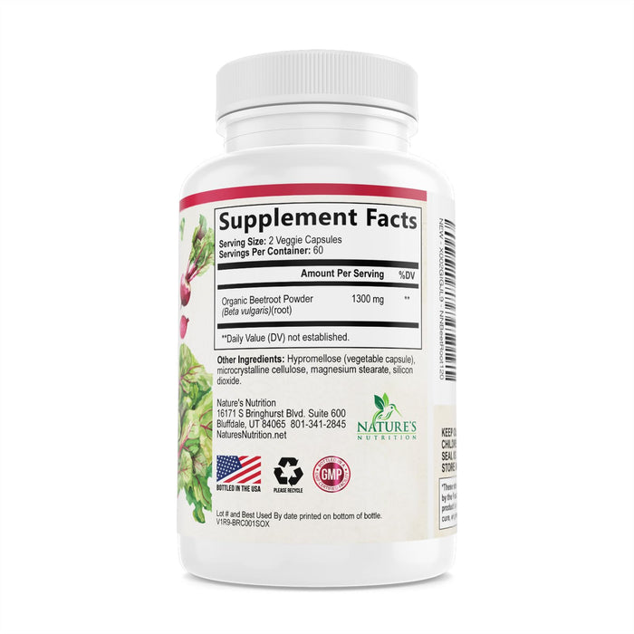 Beet Root Capsules 1300mg - Extra Strength Red Beetroot Powder Supplement – Supports Nitric Oxide Production, Heart Health & Natural Energy – Non-GMO, Vegan, Gluten Free – 120 Veggie Capsules
