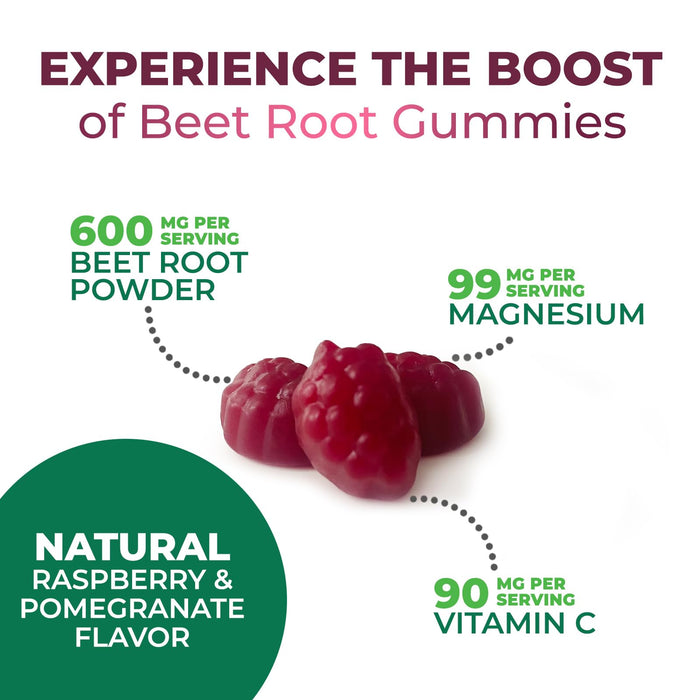 Beet Root Supplement Gummies - 500mg Per Serving with Beetroot Extract Powder Vitamin C & Magnesium - Supports Energy Heart Health & Nitric Oxide Production - Red Beets Supplements Gummy - 60 Gummies