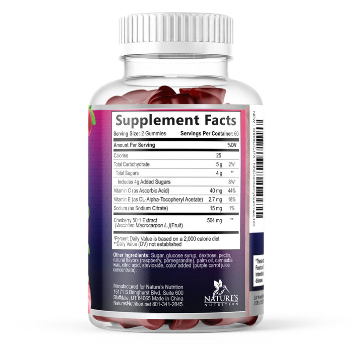 Cranberry Gummies 50:1 Cranberry Extract - Urinary Tract Support Made with 25,000mg, Helps Cleanse & Protect, Cran Berry Gummy Supplement + Vitamin C, Chewable Cran Pills for Women - 120 Gummies