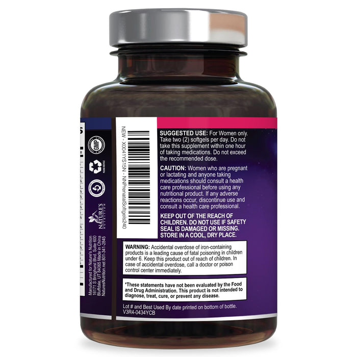 Prenatal Vitamins with Folic Acid & DHA, Fetal Brain Development Support with Folate & Omega 3's, Prenatal Multivitamin for Women, Vitamin A, C, D, B6, B12 & Iron, Pregnancy Supplement - 240 Softgels