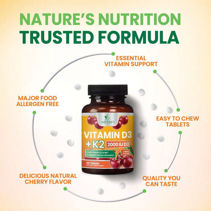 Vitamin D3 + K2 (MK-7) 2000 IU + 75 mcg - 60 Chewable Tablets