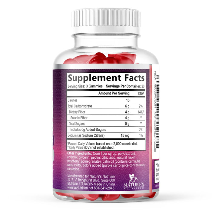 Prebiotic Fiber Gummies - Sugar Free 4g Gummy Fiber Supplement for Adults Digestive Health & Regularity Support - Natural Raspberry Flavor, Plant Based Blend, Non-GMO & Gluten Free - 60 Gummies