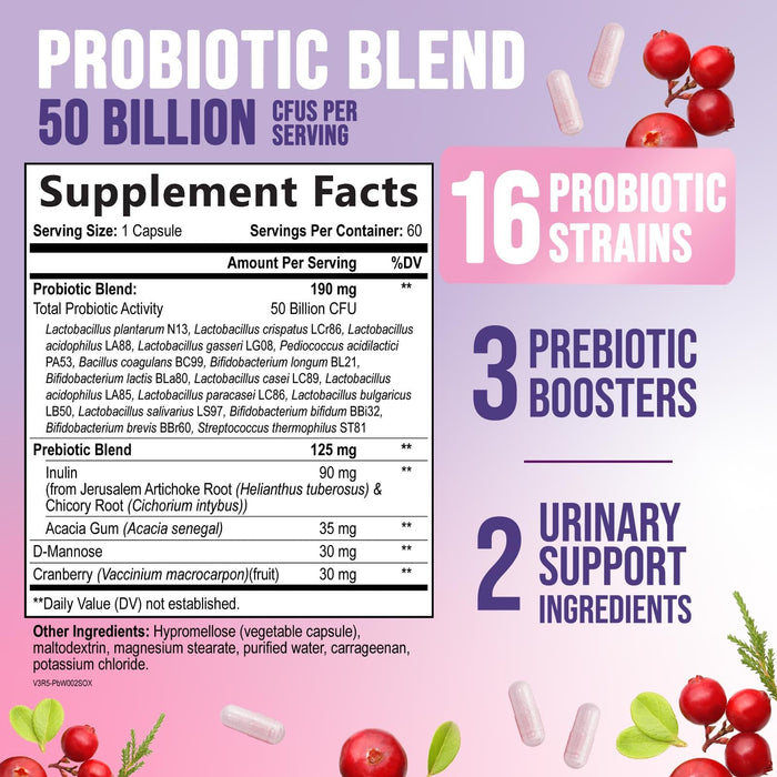 Women's Probiotic + Prebiotics 50 Billion CFU - 60 Capsules