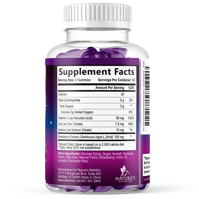 Children's Daily Immune Support Gummies with Real Elderberry + Vitamin C & Zinc to Support Kids Healthy Immune System, Natures Sambucus Elderberry Gummy, Chewable Supplement, Gluten-Free, 120 Gummies