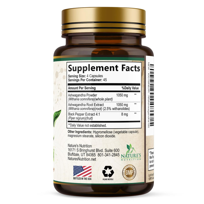 Ashwagandha Capsules for Women & Men - 2100mg Ashwagandha Supplement, Natural Antioxidant Support, Ashwa Root Extract, Extra Strength Calm Support with Black Pepper, Vegan & Gluten Free - 180 Capsules