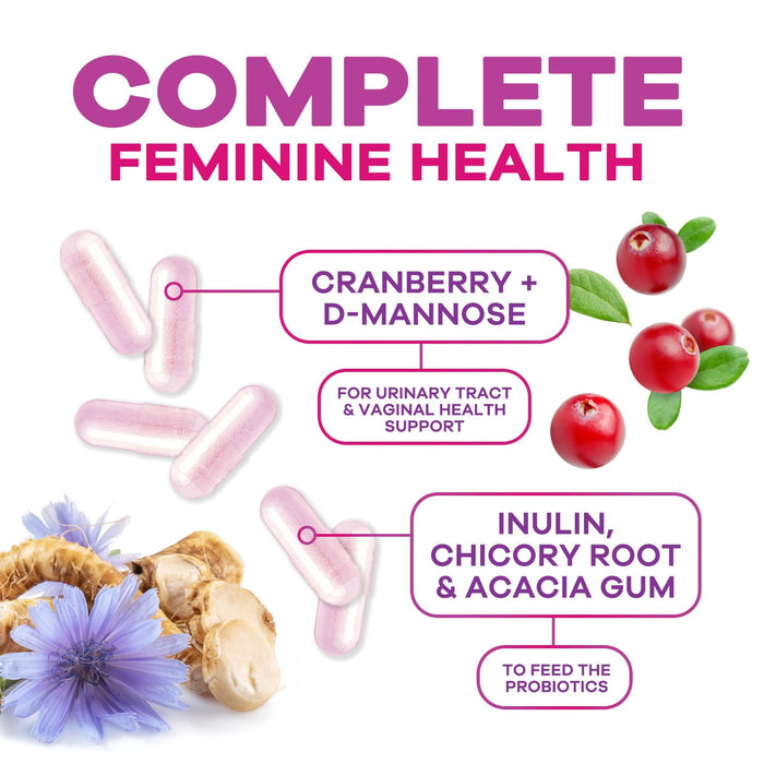 Probiotics for Women 60 Billion CFU - 16 Strains, Prebiotics & Cranberry, PH Balance, Digestive Health, Vaginal & Immune Support, Womens Probiotic for Gut Health, Shelf Stable - 120 Capsules