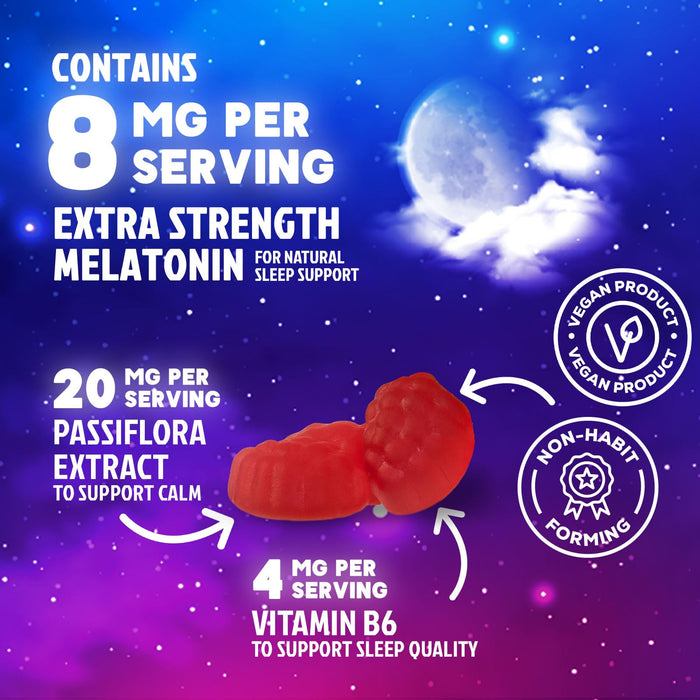 Melatonin Sleep Gummies - 8 mg Melatonin Extra Strength with 20mg Passiflora Sleeping Gummy Supplements, Sleep Gummies for Adults, Occasional Sleeping Support Supplement, Non-Habit Forming - 120 Count