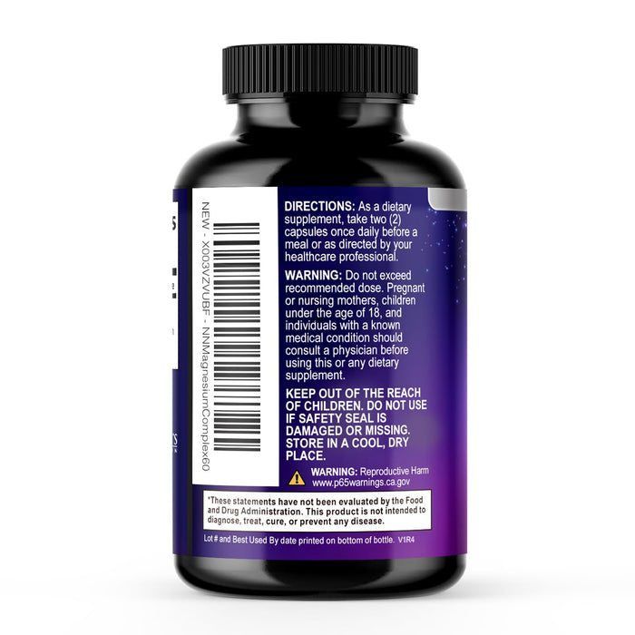 Magnesium Complex Supplement 500 mg - 4 in 1 High Absorption Chelated Magnesium Glycinate, Malate, Citrate, Oxide, Aquamin - Non-GMO Magnesio Capsules, Bone Muscle & Heart Health Support, 120 Capsules