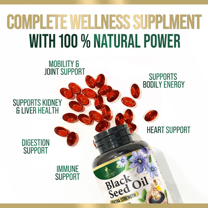 Black Seed Oil Softgels 1000mg - Premium Nigella Sativa Blackseed, Pure Natural Black Cumin Seed Oil & Antioxidant for Skin & Immune Support - Non GMO, Bottled in USA Supplement - 120 Softgels