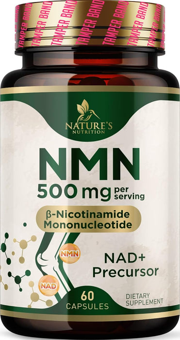 NMN Supplement - ?-Nicotinamide Mononucleotide (NMN) 500 mg Per Serving - Pure NMN Formula - NAD+ Precursor Supplement - Cellular Energy & NAD Support - Vegan Capsules - Bottled in USA - 60 Capsules