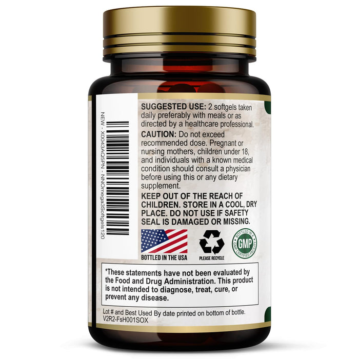 Omega 3 Fish Oil Supplements - 2400 mg Triple Strength Omega3, EPA & DHA with Essential Fatty Acids - Natural Immune, Brain & Heart Health Support - Gluten Free, Non-GMO, Wild Caught - 120 Softgels
