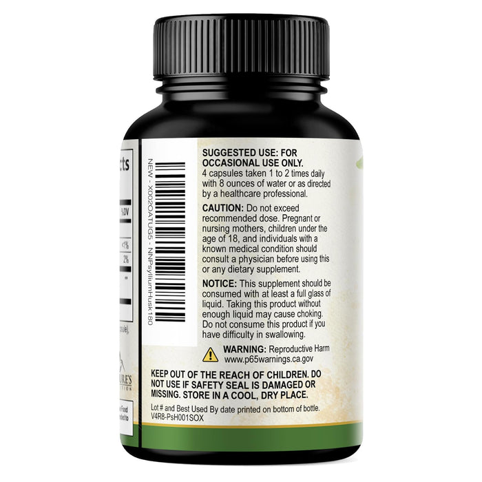 Psyllium Husk Fiber Supplement 1500mg, Natural Daily Soluble & Insoluble Fiber Pills, Psyllium Husk Powder Capsules Supports Digestion Colon Health & Regularity, Plant Based Supplement - 180 Capsules