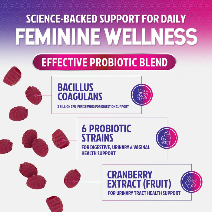 Probiotics for Women Gummies with Cranberry - 6 Premium Strains for PH Balance, Digestive Health, Vaginal & Immune Support, 3 Billion CFU, Women's Probiotic Gummy for Feminine Health - 120 Gummies