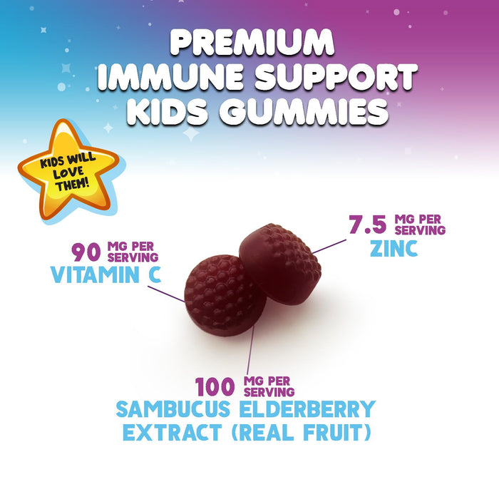 Children's Daily Immune Support Gummies with Real Elderberry + Vitamin C & Zinc to Support Kids Healthy Immune System, Natures Sambucus Elderberry Gummy, Chewable Supplement, Gluten-Free, 60 Gummies
