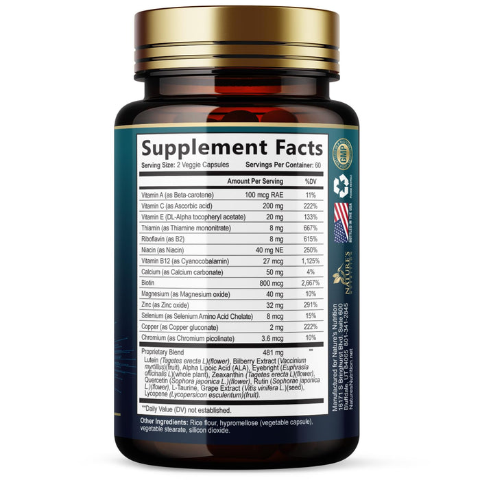 Eye Vitamins & Mineral Supplement - Contains Lutein, Zinc, Vitamins C, E & Zeaxanthin - Supports Eye Strain, Vision Macular Health & Dry Eyes for Seniors with Lycopene, Gluten Free - 120 Capsules