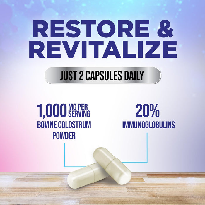 Colostrum For Women Supplement 1000mg 20% Immunoglobulins for Muscle, Skin & Hair Support - Gut Health Digestive & Immune Support - Bovine Colostrum Powder - Gluten Free & Unflavored - 60 Capsules