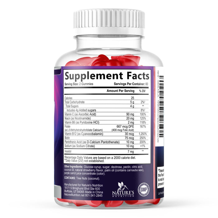B Complex Supplement Gummies with Vitamin C & Folic Acid, Extra Strength Super Vitamin B Gummy with Niacin, B6, Folic Acid, B12, Biotin, Nature's Energy Immune Support Supplements - 120 Gummies