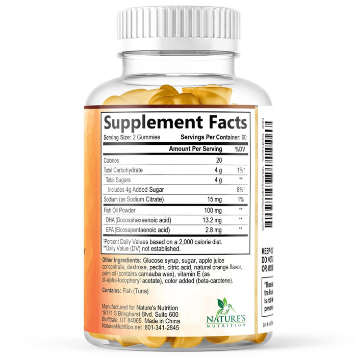 Omega 3 Fish Oil Gummies, Heart Healthy Omega 3 Gummy Supplement with High Absorption DHA & EPA, Extra Strength Joint & Brain Support, Delicious Orange Flavor Fish Oil Nature's Vitamin - 120 Gummies
