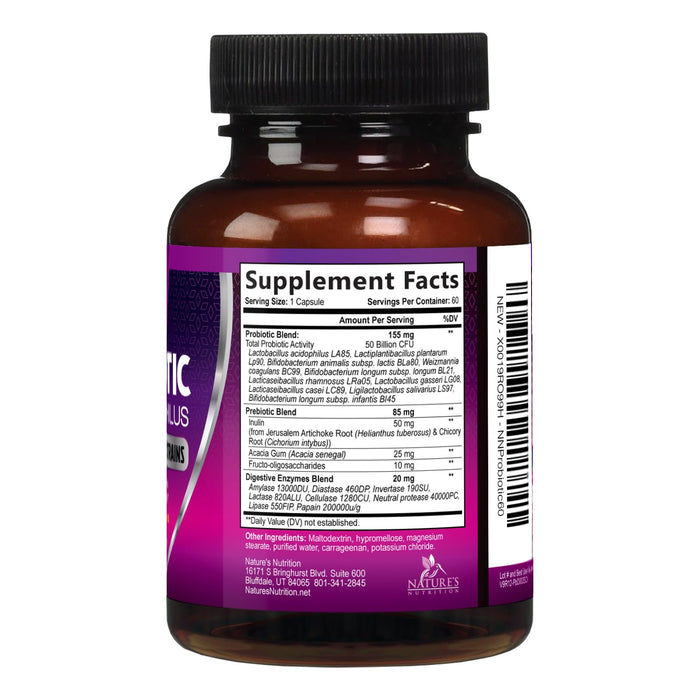 Probiotics 60 Billion CFU per Serving - 10 Strains + Prebiotics - Digestive Health, Gut & Immune Support - Supports Occasional Constipation, Gas & Bloating for Women & Men Shelf Stable - 60 Capsules